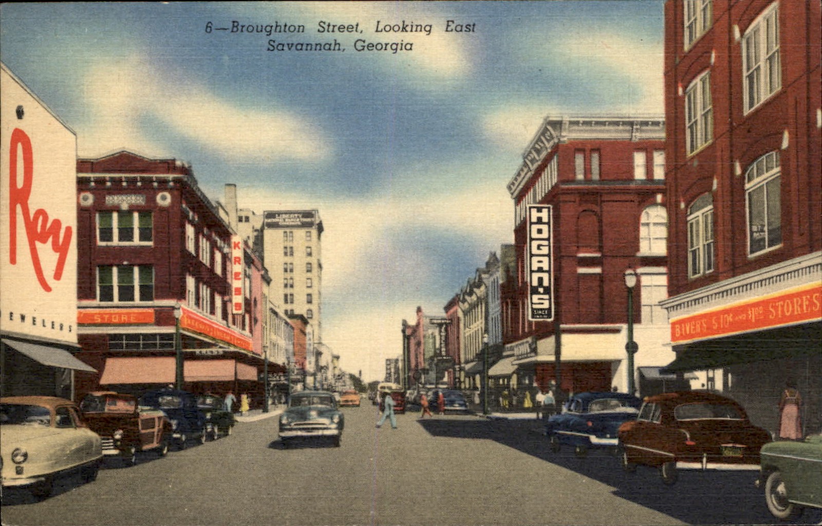 Savannah GA Broughton Street Dixie News Co. c1940s-50s Vintage Postcard
