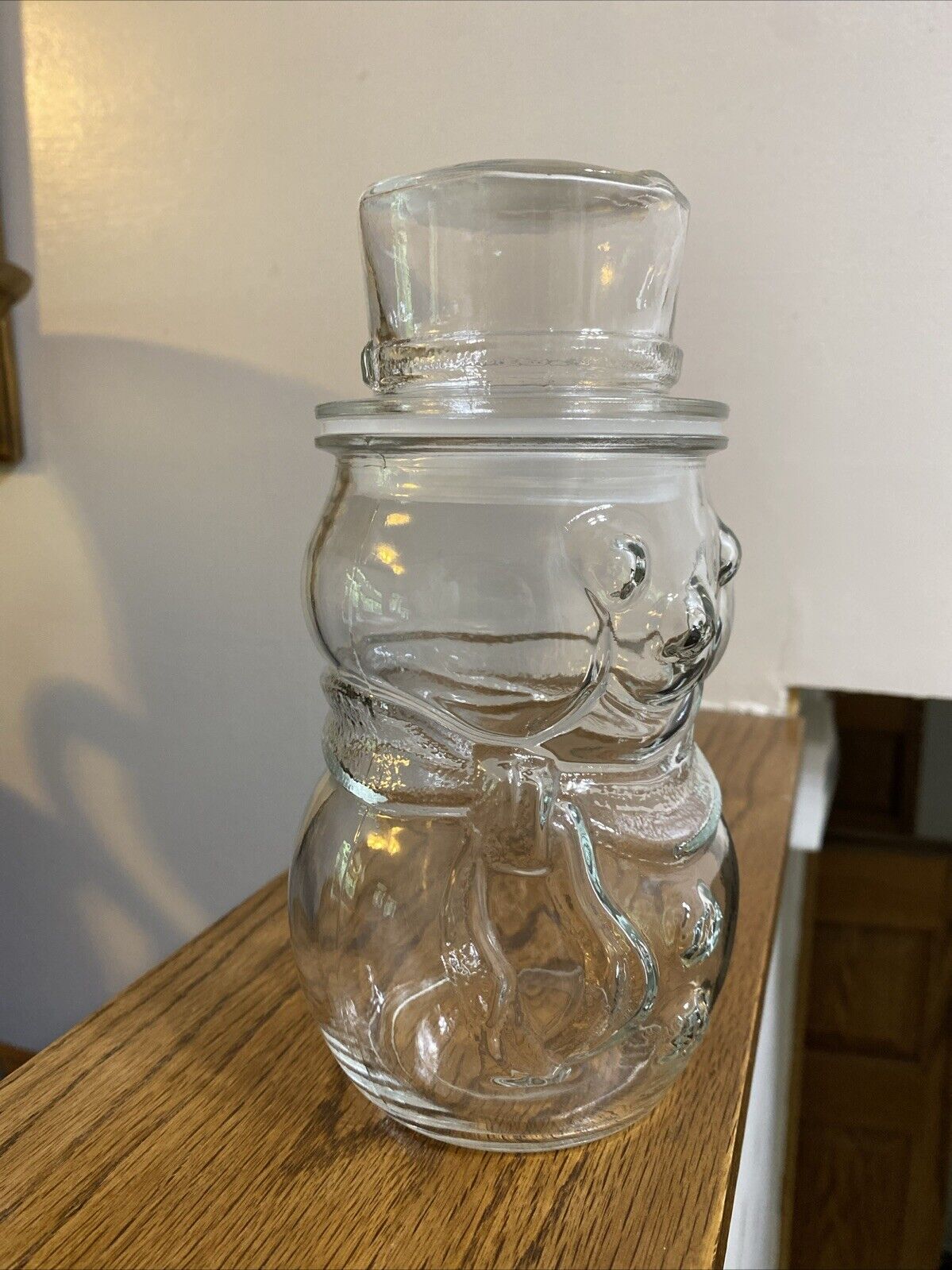Vintage Glass Snowman Container With Lid