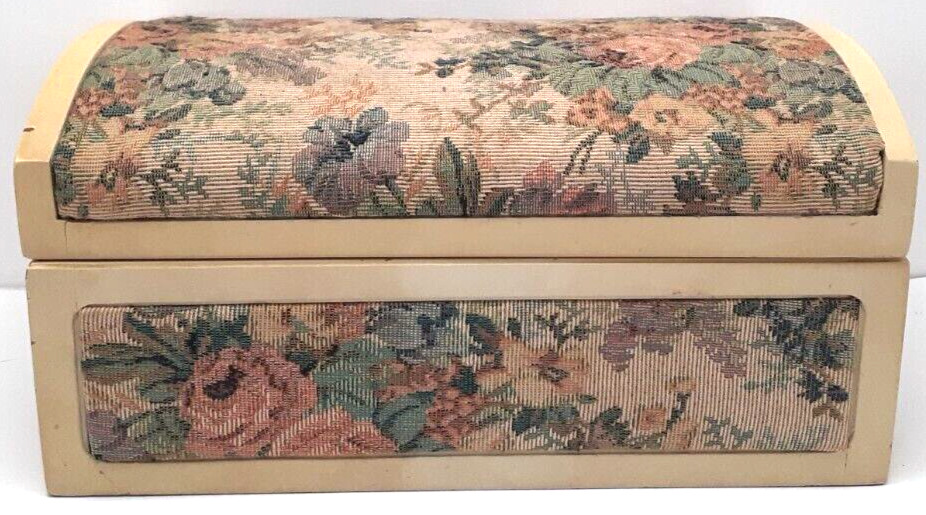 Wood and Tapestry Small Sewing Box 9.5x6.5x4.5 Vintage