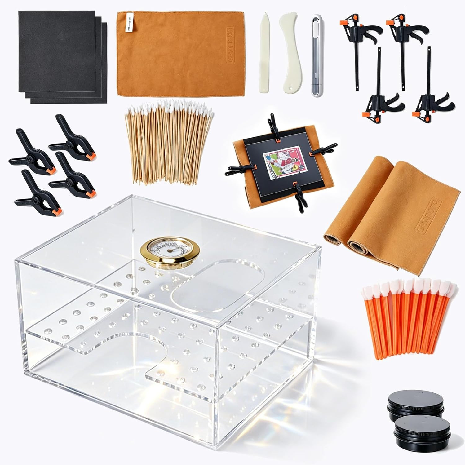 382 Pcs Card Flattening & Cleaning Kit, Repair Tool Set with Humidor, Heat Pen,