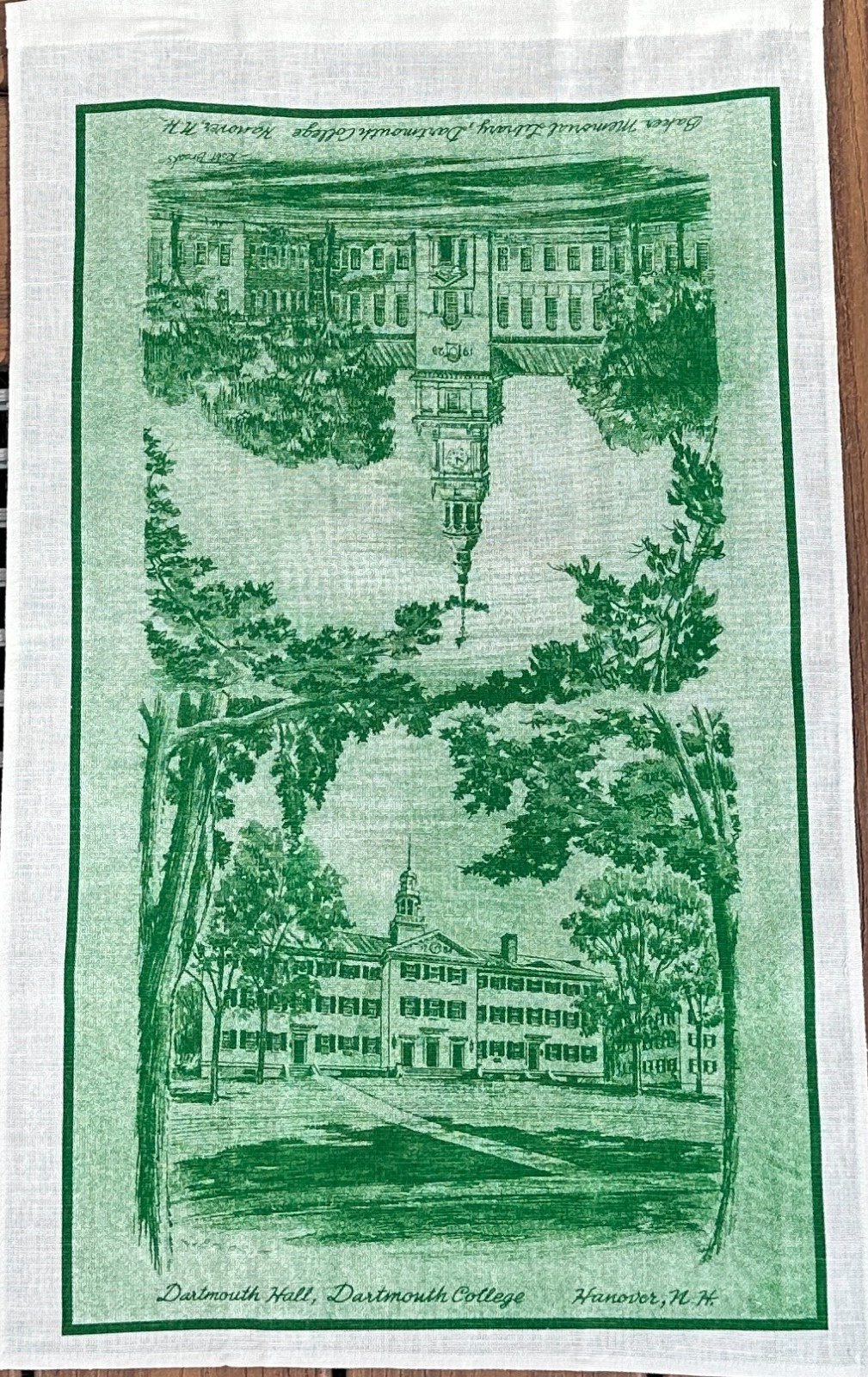 Vintage Dartmouth College Linen Tea Towel Darmouth Hall Baker Library 16x26