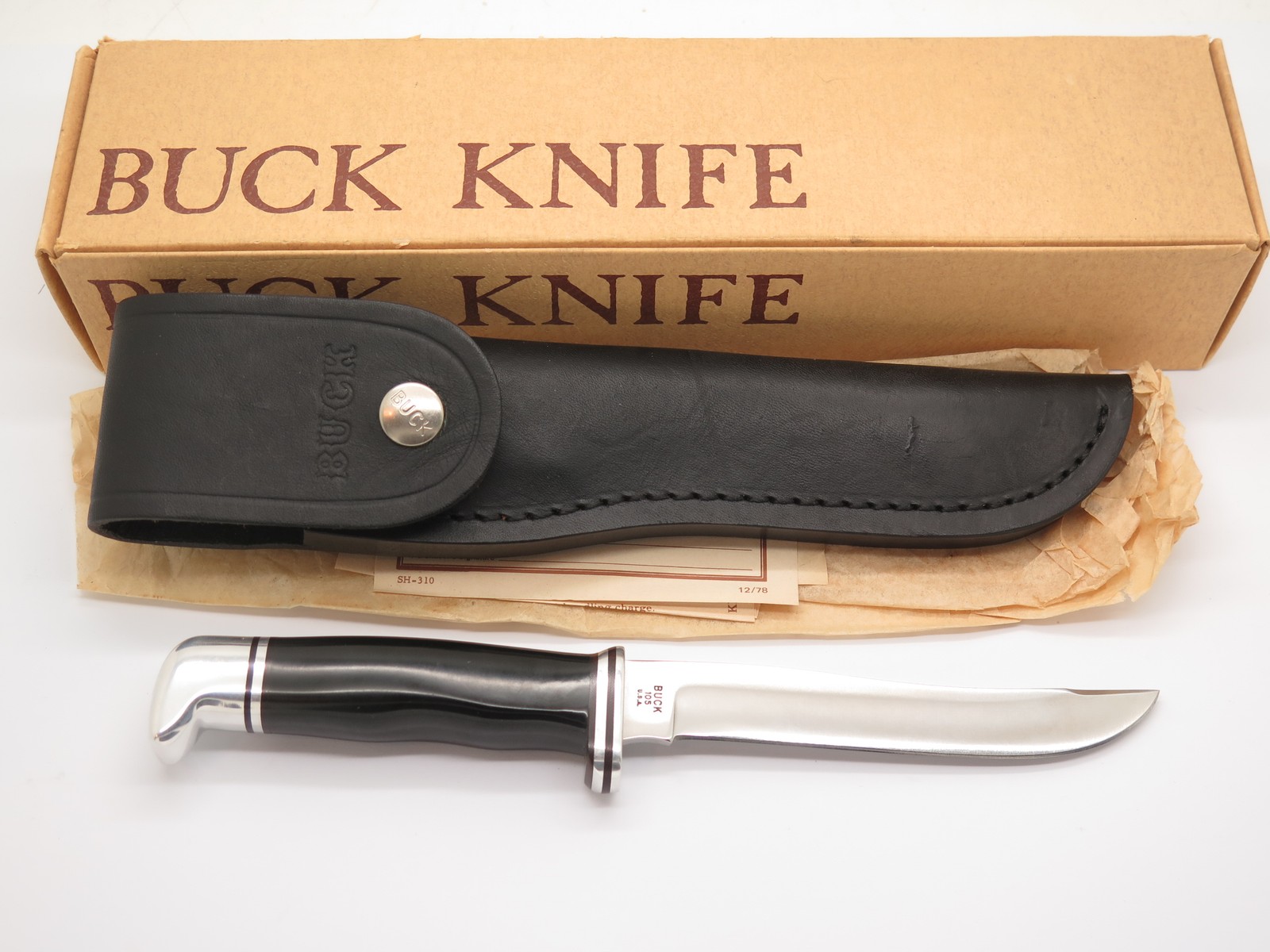 Vintage 1973-80 Buck 105 Pathfinder 3 Three Liner Fixed Blade Hunting Knife &Box