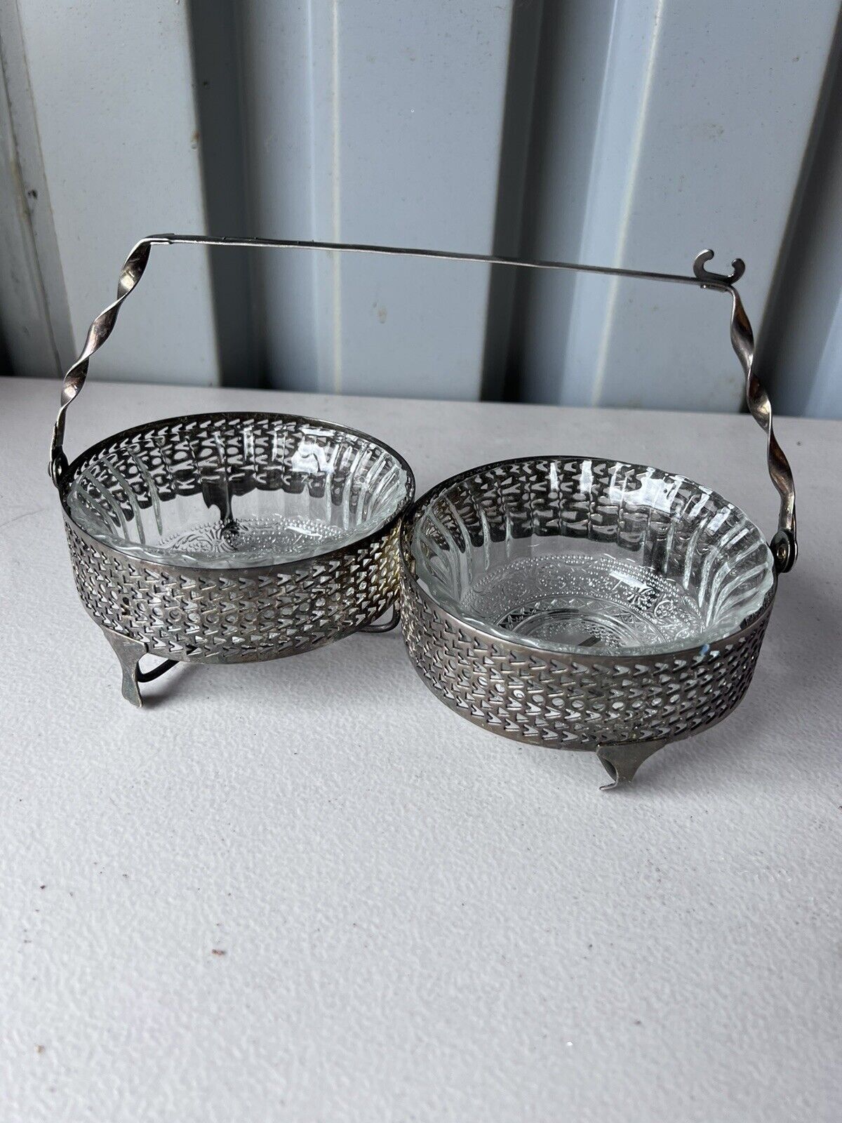 Silverplated Double Glass Jam Set