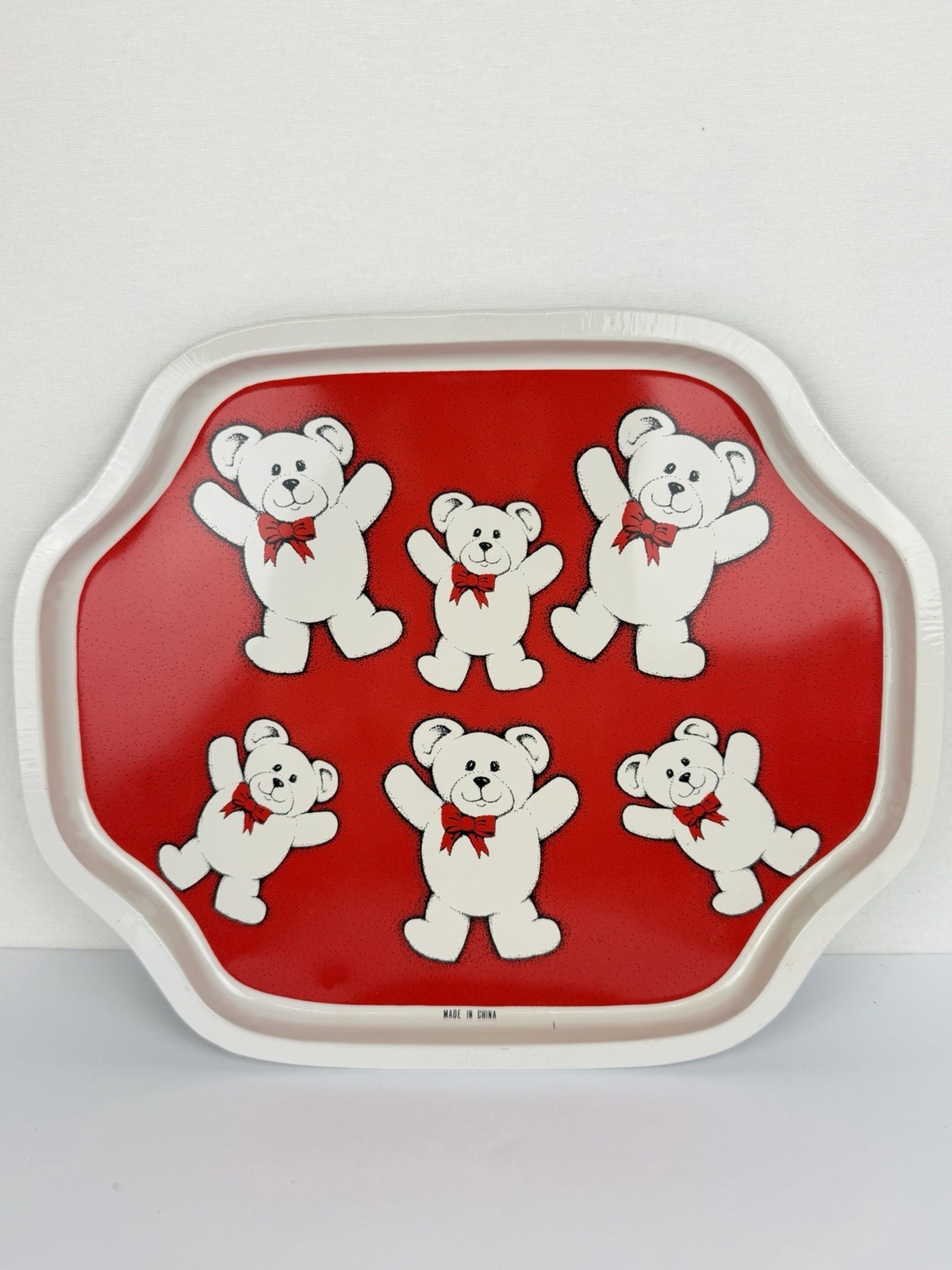 Vintage Teddy Bear Red Metal Serving Tray Retro Cute Nursery Decor