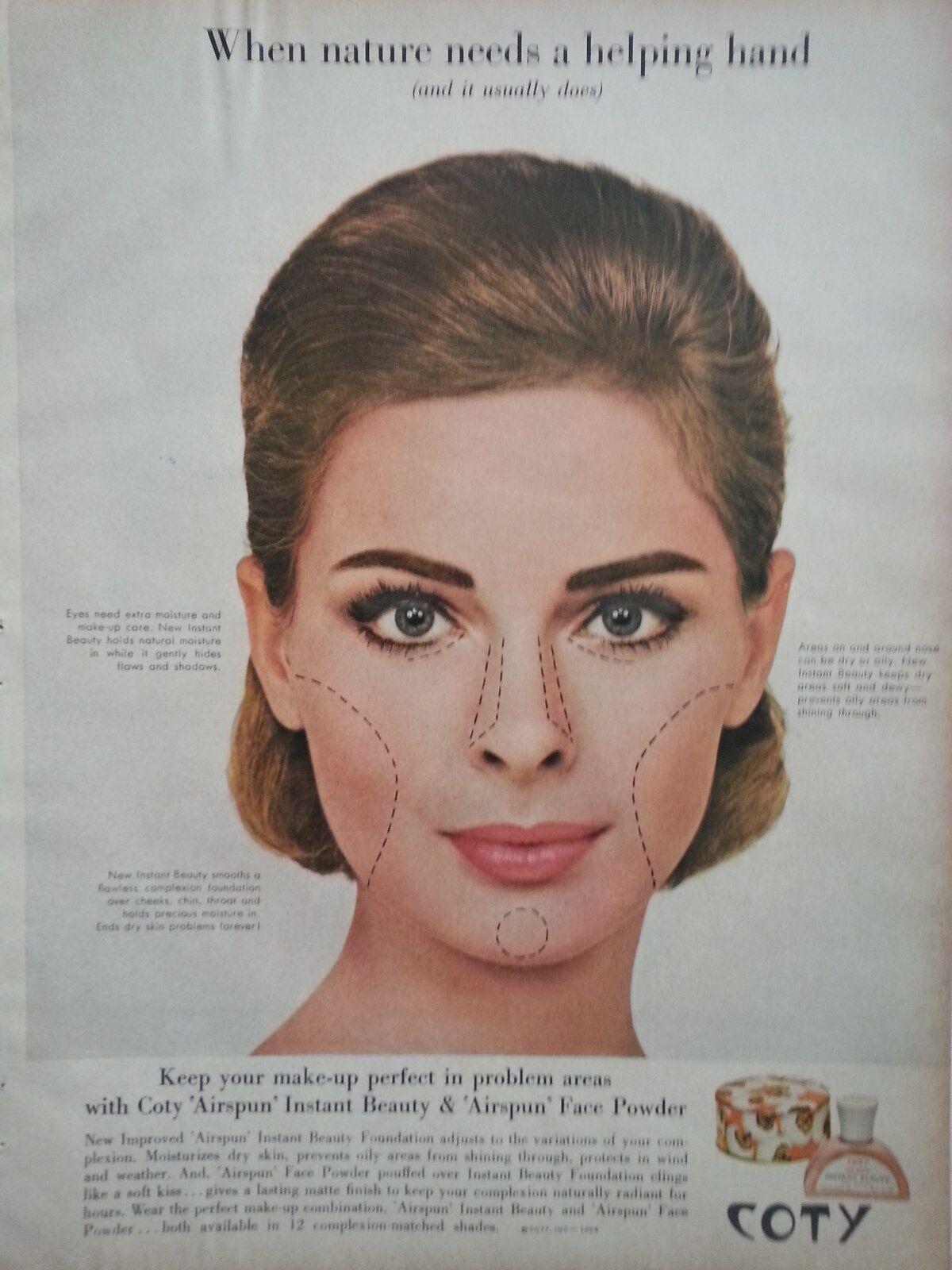 1964 Coty Cosmetics Instant Beauty Foudation Problem Areas Original Print Ad