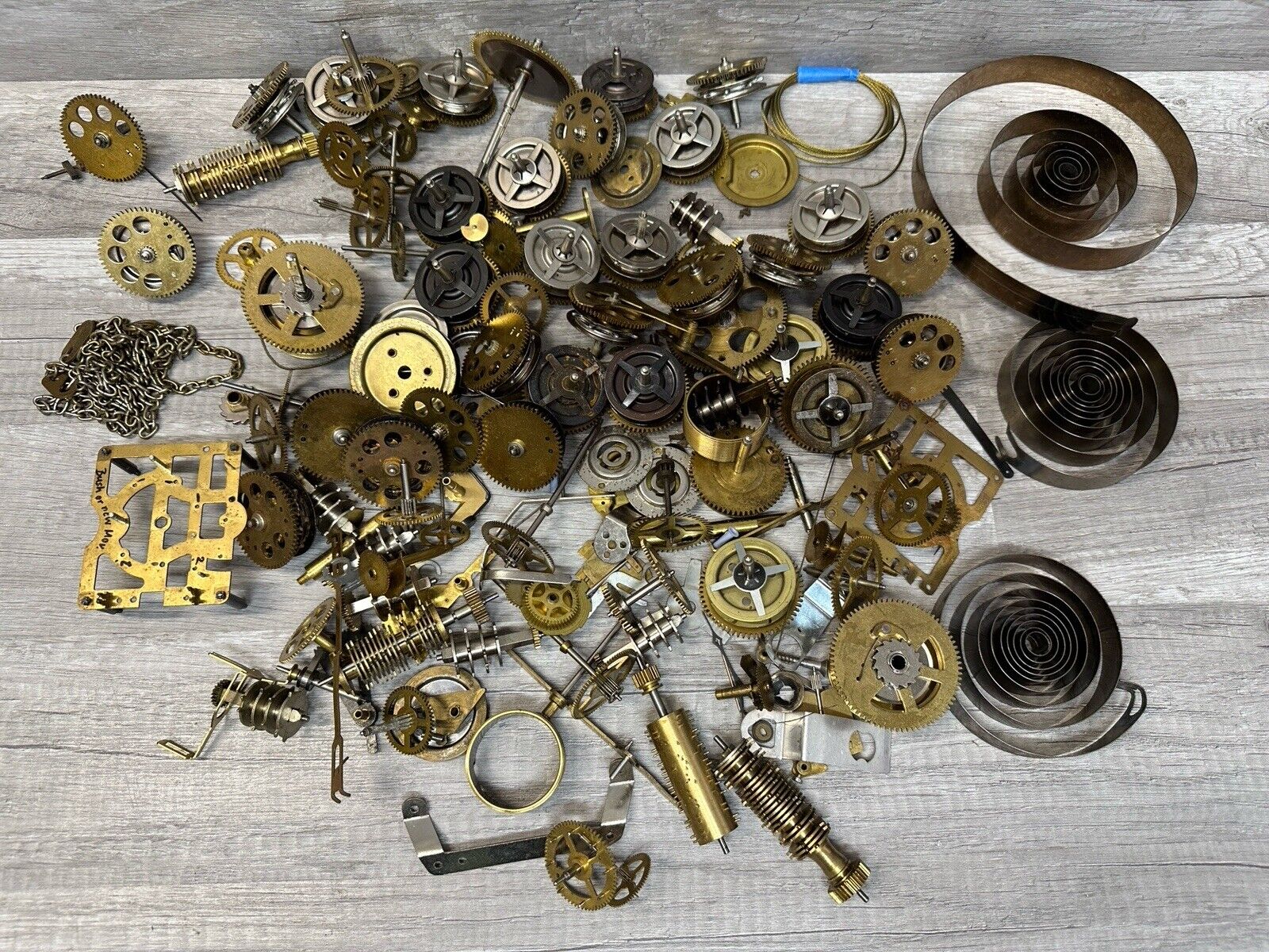Vintage Lot Of 8 Pounds Clock Maker Gears Parts Spring Brass Metal Steam Punk M1