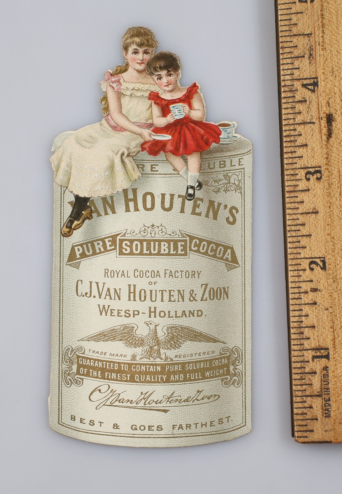 Victorian Trade Card Van Houten\'s Cocoa Cannnister Shaped Dutch Holland