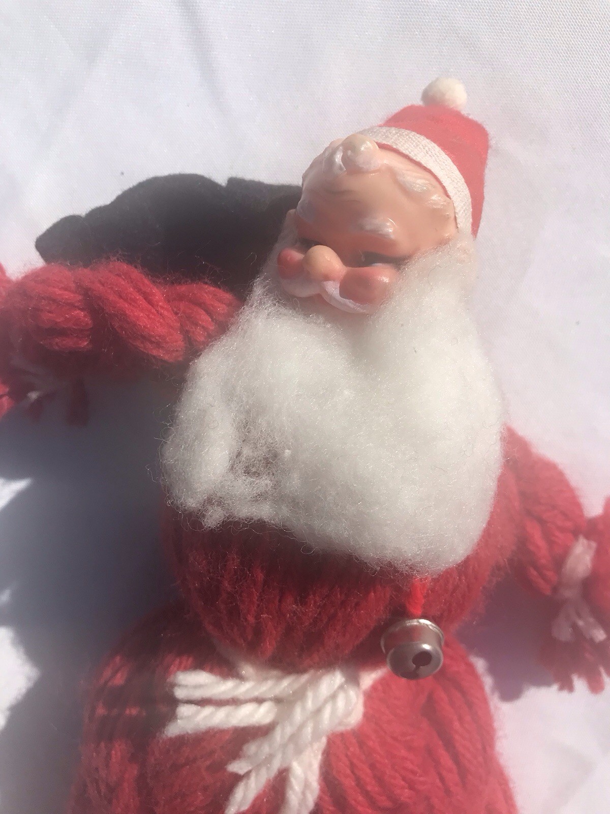 Vtg Hand Made Yarn Knit Crochet Santa Christmas Doll MCM 60s Kitsch Knee Hugger
