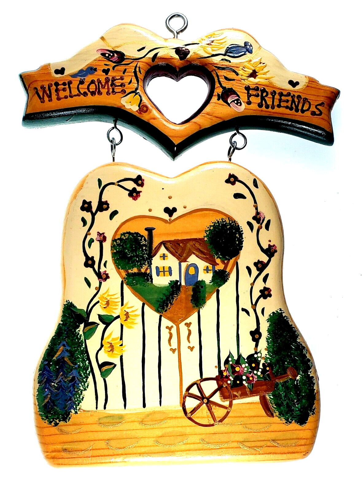 Vintage JDI Inc. Fallbrook CA Wooden Hand Painted Welcome Friends Hanging Sign