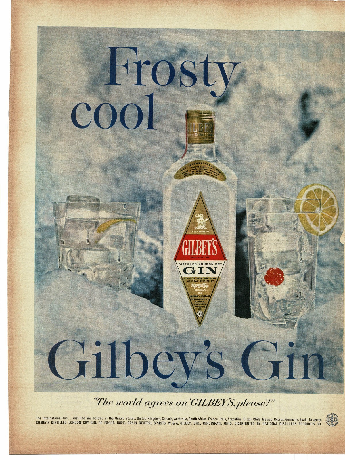 1959 Gilbey's Gin Frosty Cool cocktail drinks Vintage Print Ad