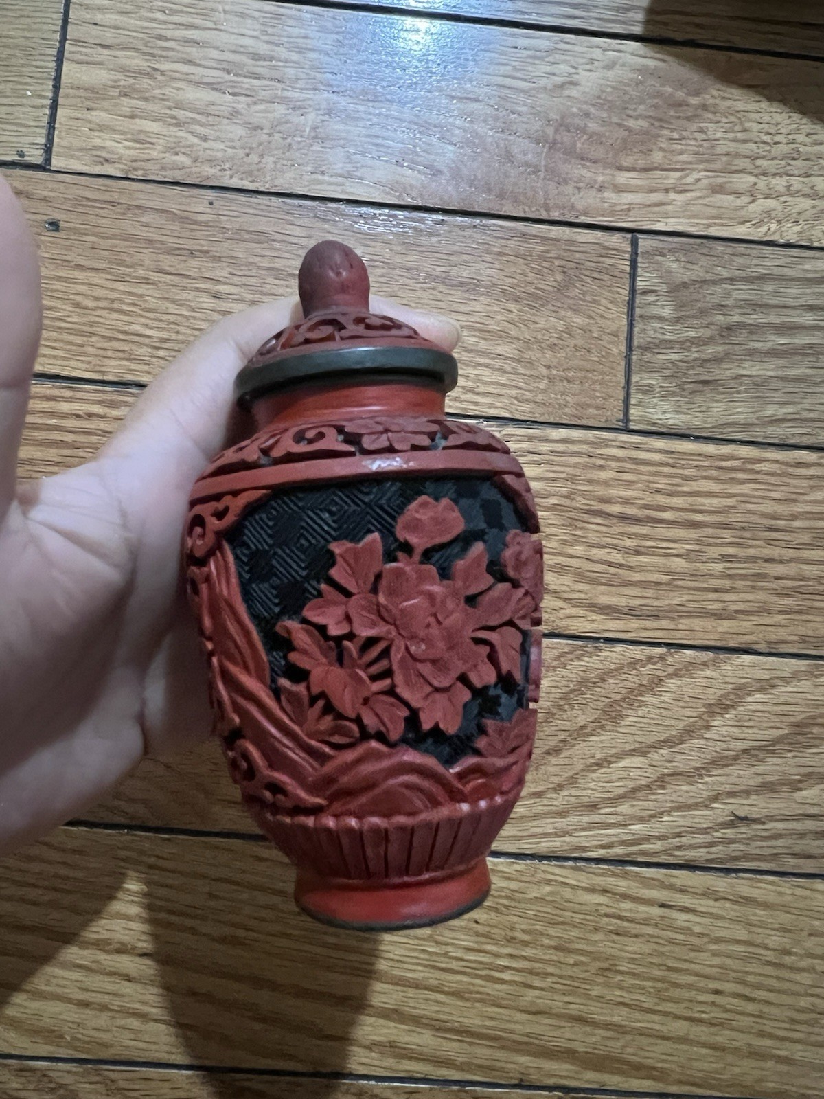 Carved and Lacquered Chinese Ginger Jar Vintage
