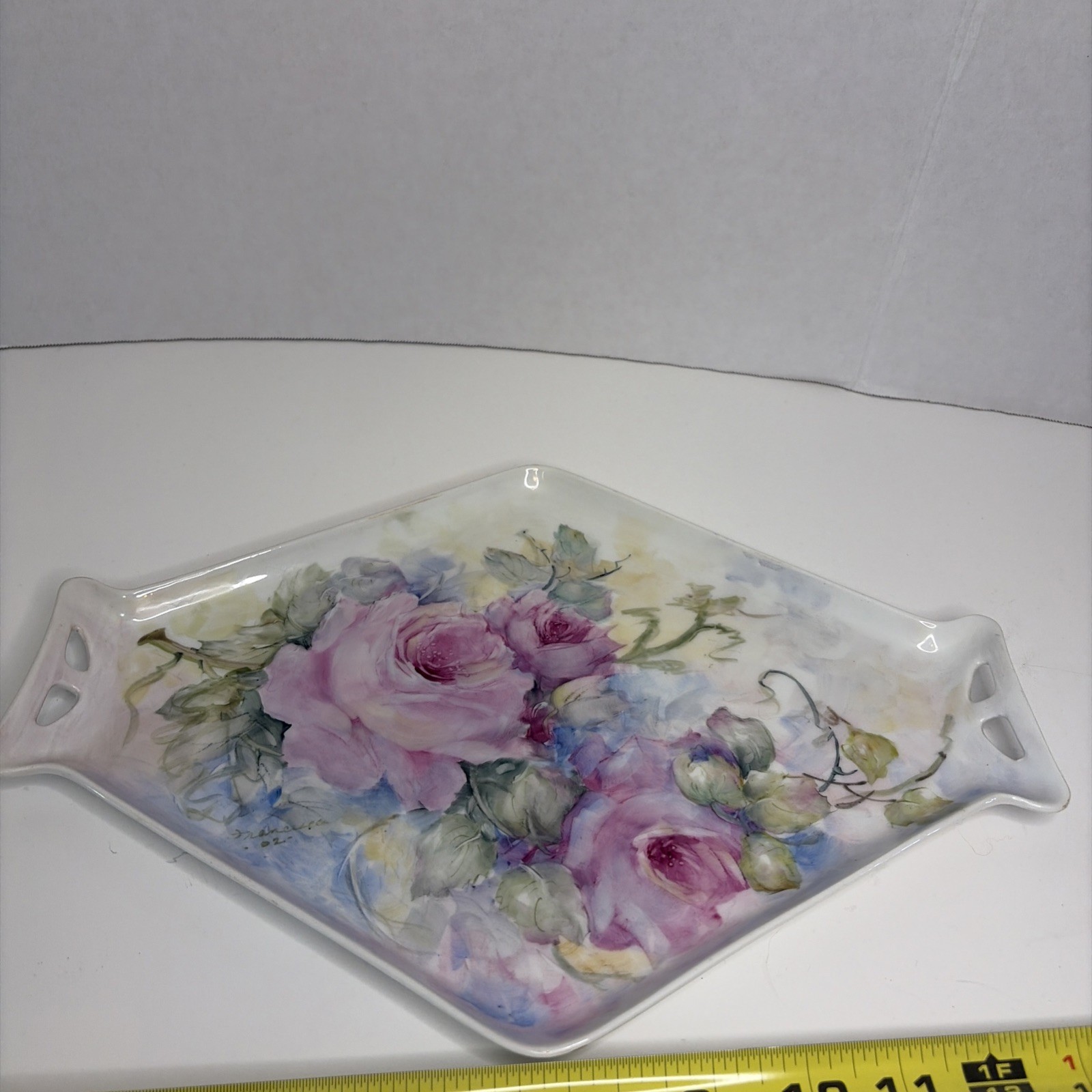 Antique Limoges France Porcelain Tray Hand Painted Roses Signed 1902