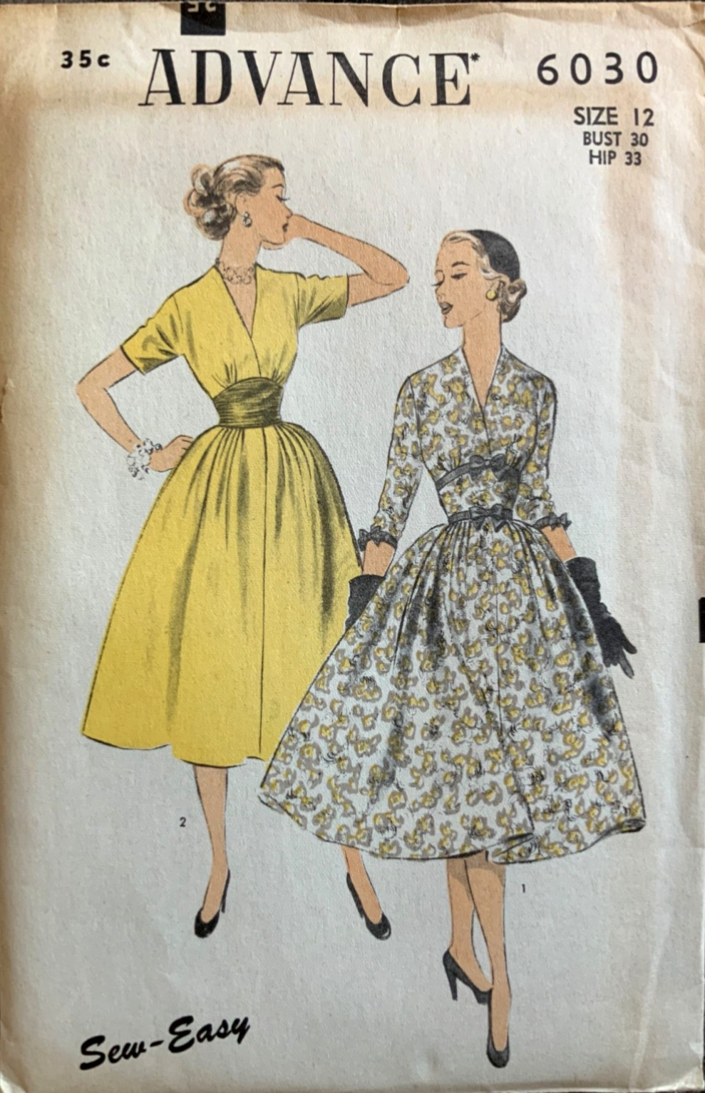 NEW Vintage 1950s Misses ADVANCE SEWING PATTERN 6030 Dres Sz 12 Bust 30 Uncut