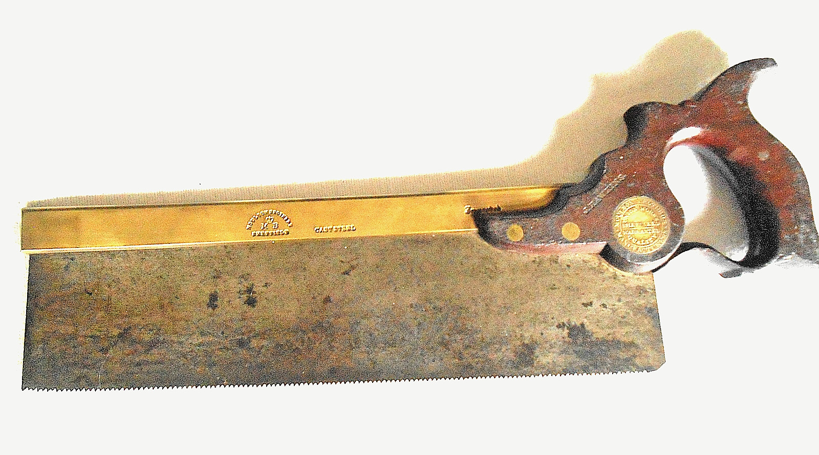 Rare Antique Moulson Brothers Brass Bkd Tenon Saw w/Flat Medallion & Split Nuts