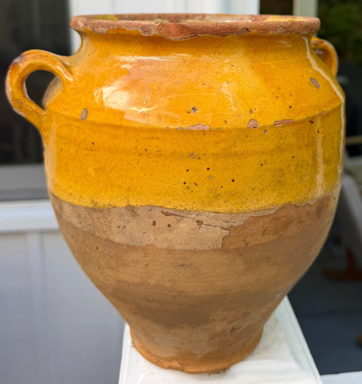 18th C FRENCH ANTIQUE POTTERY CONFIT POT CERAMIC YELLOW GLAZE EARTHENWARE JUG