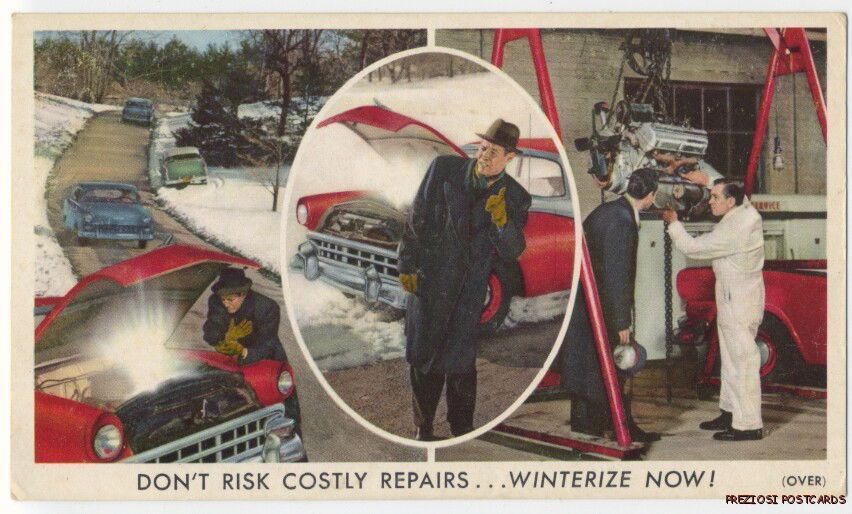 AUTO AD to WINTERIZE NOW ca1955 PRESTONE ANTI-FREEZE Postcard