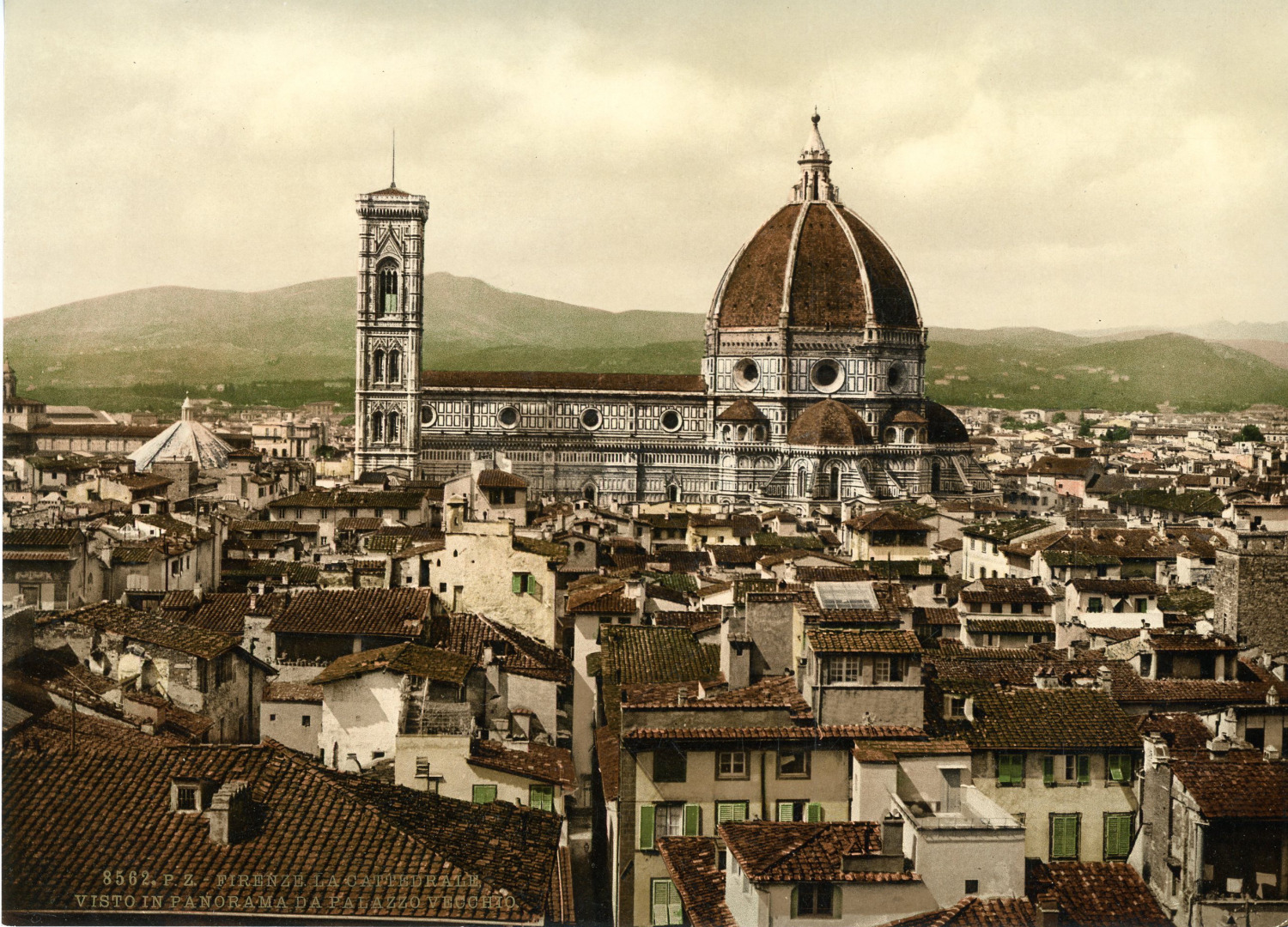 Florence, The Cathedral Panoramic View of Palazzo Vecchio. Photochrome origin 