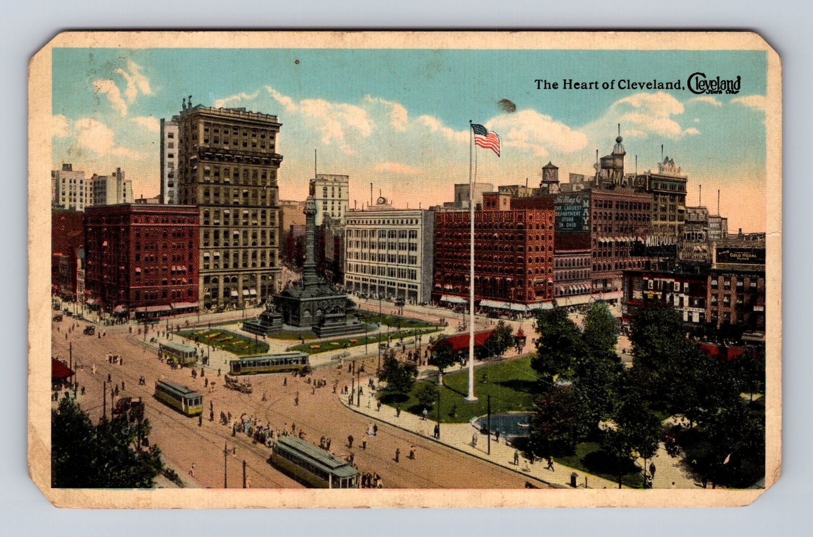 Cleveland OH-Ohio, Aerial The Heart Of City, Antique, Vintage Souvenir Postcard