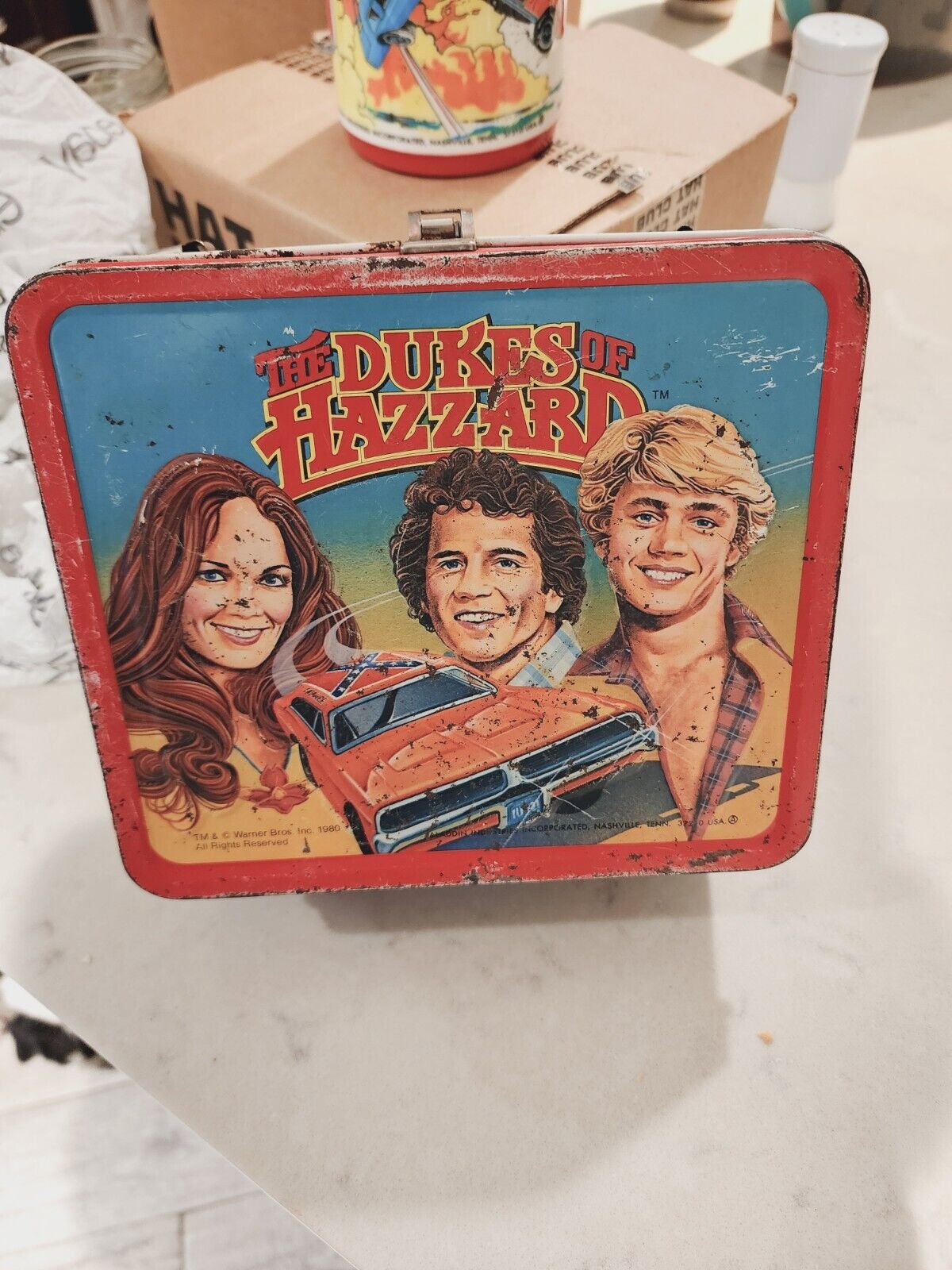 Vintage Dukes Of Hazzard Metal Lunch Box Thermos 1980 Aladdin Bo Luke Daisy Duke