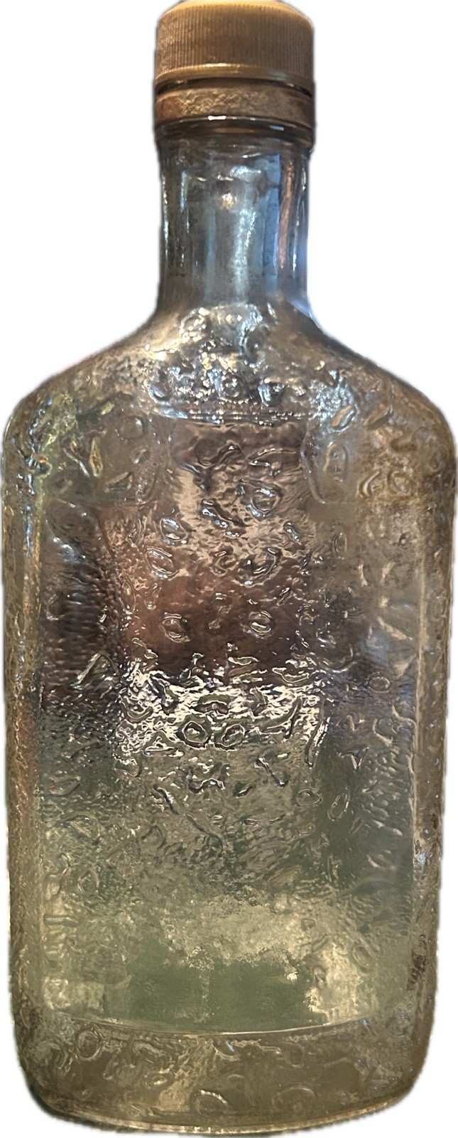 Clear Embossed Glass Liquor Bottle, Numbered Base