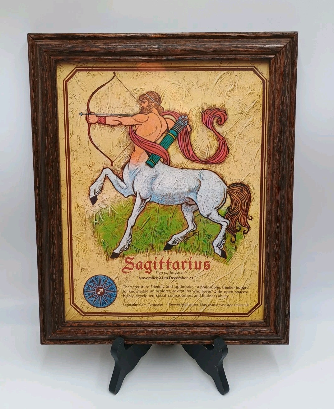 Zodiac Wall Art - Sagittarius - Vintage Astrology Print In Wooden Frame