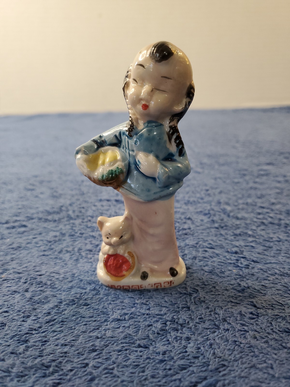 Japanese Girl Porcelain Figurine with Pig Vintage Japan 