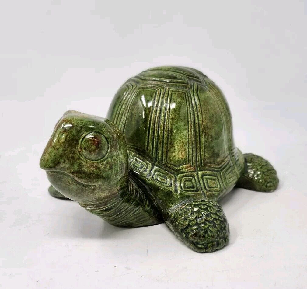 Vintage Holland Mold Ceramic Turtle Tortise Green Brown MCM Retro Figure Statue 