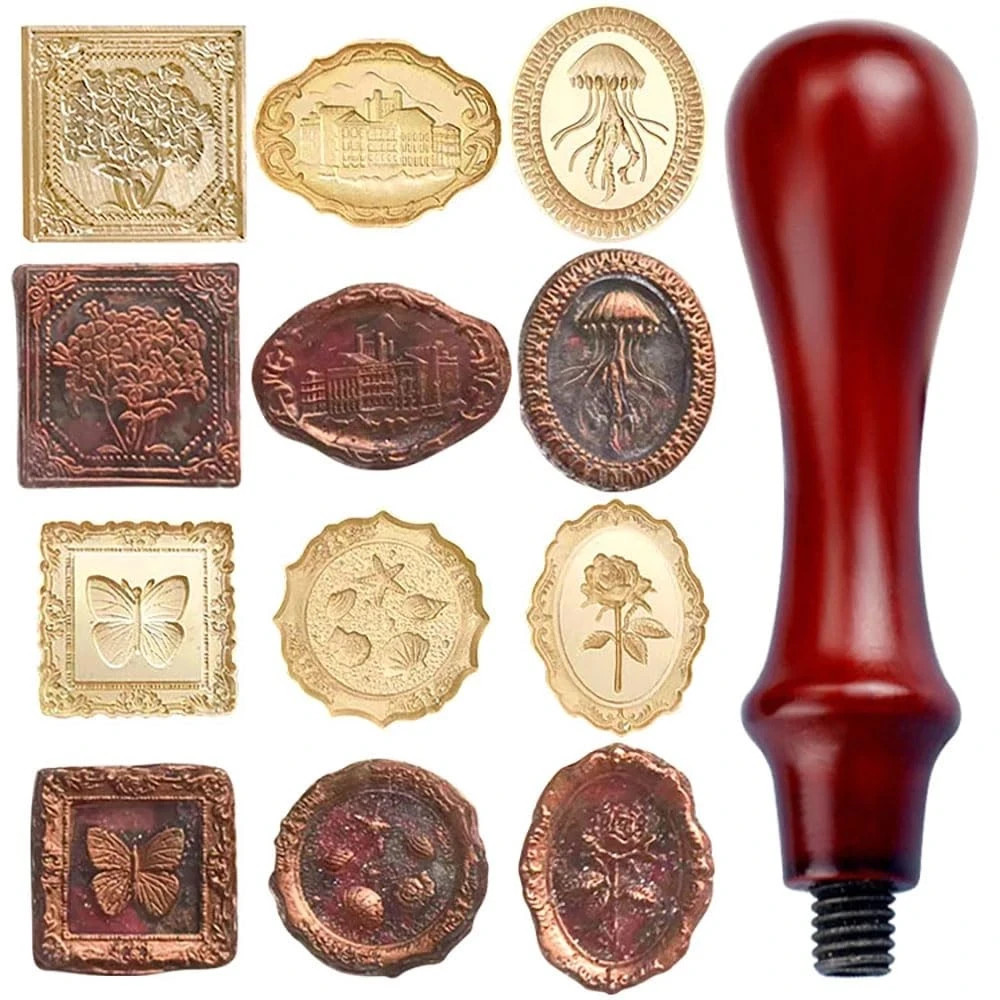 7pcs Vintage Wax Stamp Seal Kit,Wax Head and Wooden... 