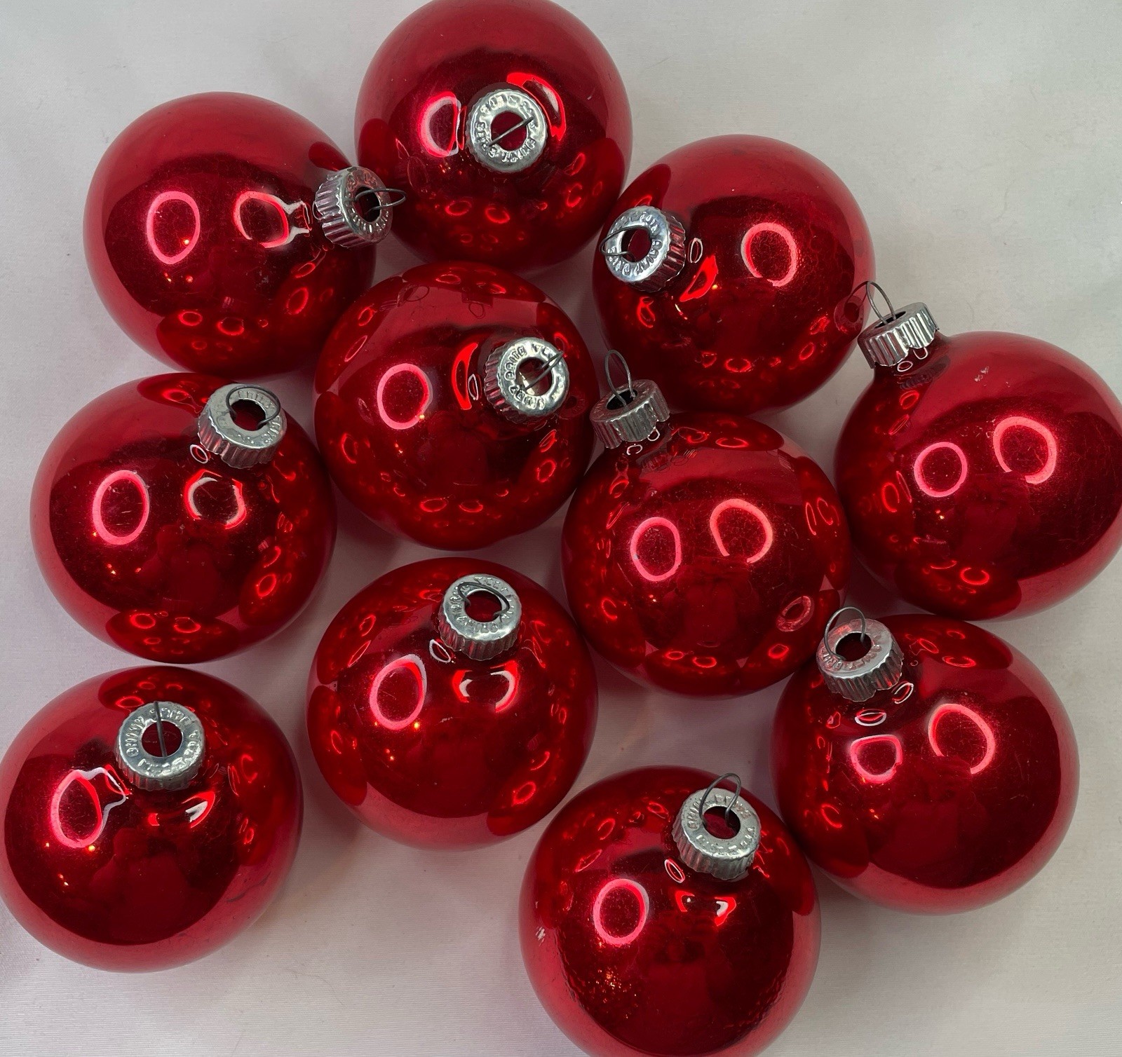 Set Of 11 Vintage Red SHINY BRITE 2” Glass Ball Ornaments
