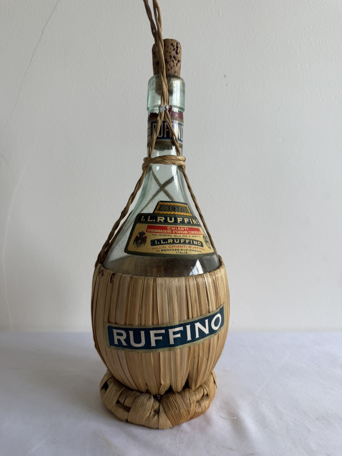 Vintage 1970 Ruffino Chianti Fiasco EMPTY Straw Wine Bottle Italian Bar Decor
