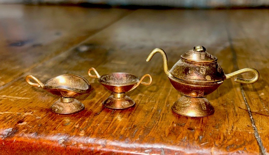 Vintage Miniature Kettles from Swedish Bronze Coins Teapot 50’s Lamps 60s & 70s