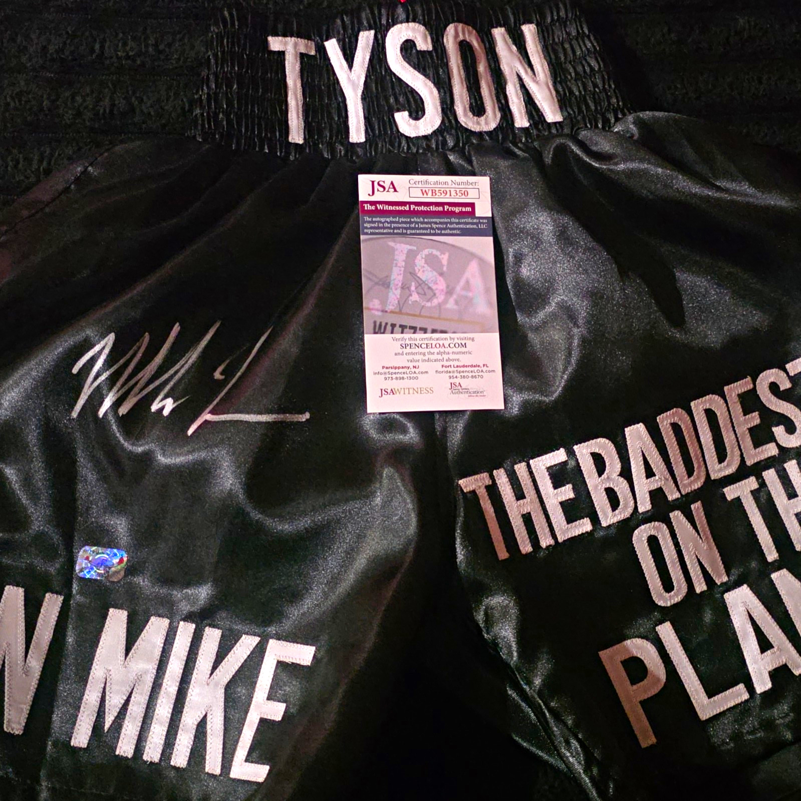 Mike Tyson Boxing Shorts Trunks Black Size L Autographed JSA COA Great Condition