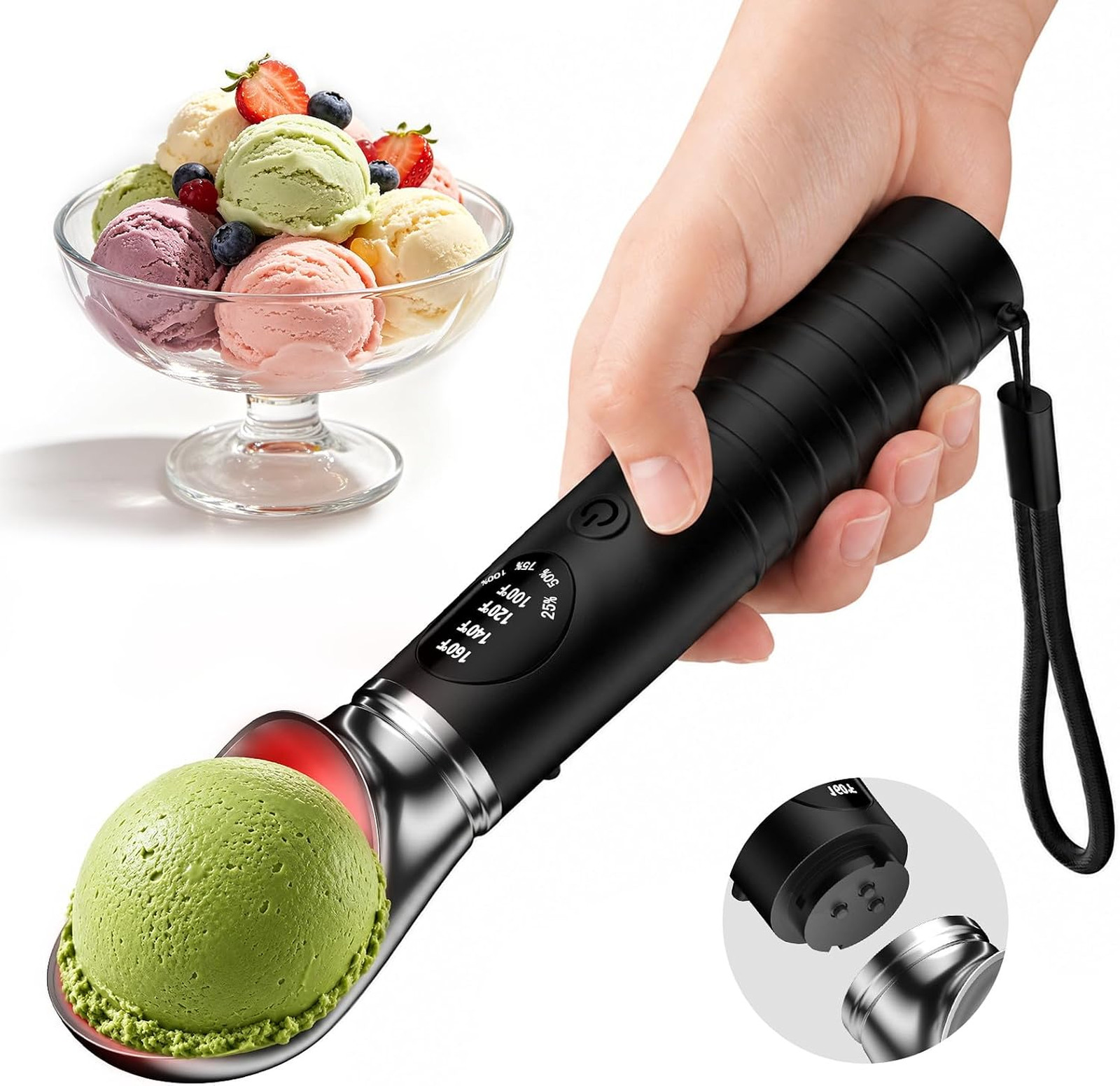 Heated Ice Cream Scoop Rechargeable with Removable Head, 4 Temperature Settings