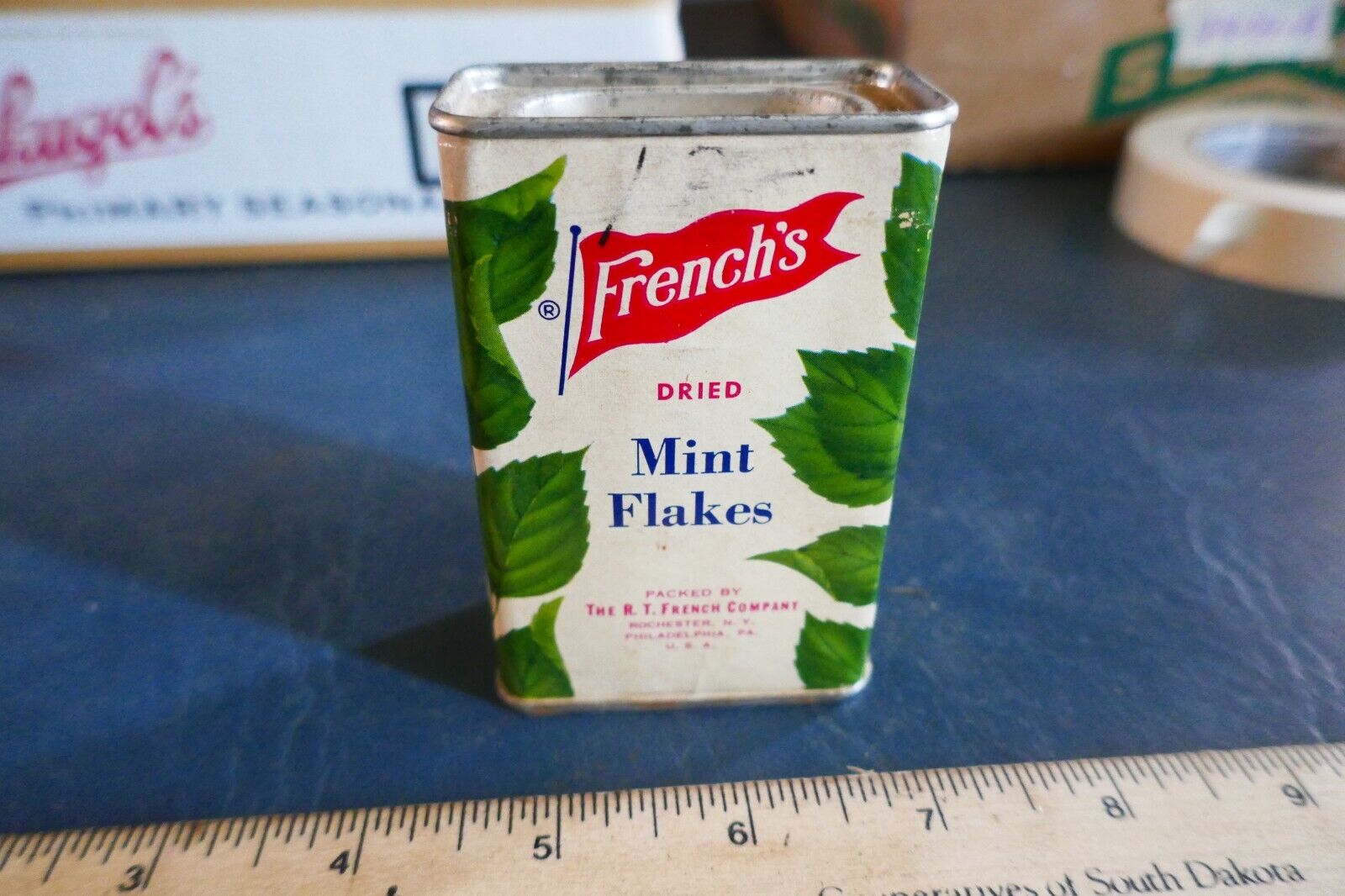 Vintage Cardboard Spice Tin Can French\'s Mint Flakes Lot 24-14-A