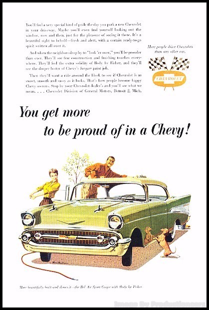 1957 Green Chevrolet  7x10 Vintage Advertisement Print Art Car Ad D55