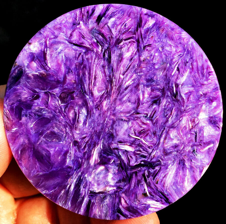 345CT Gemmy Natural Fantastic Purple Charoite Crystal Round card ip1322