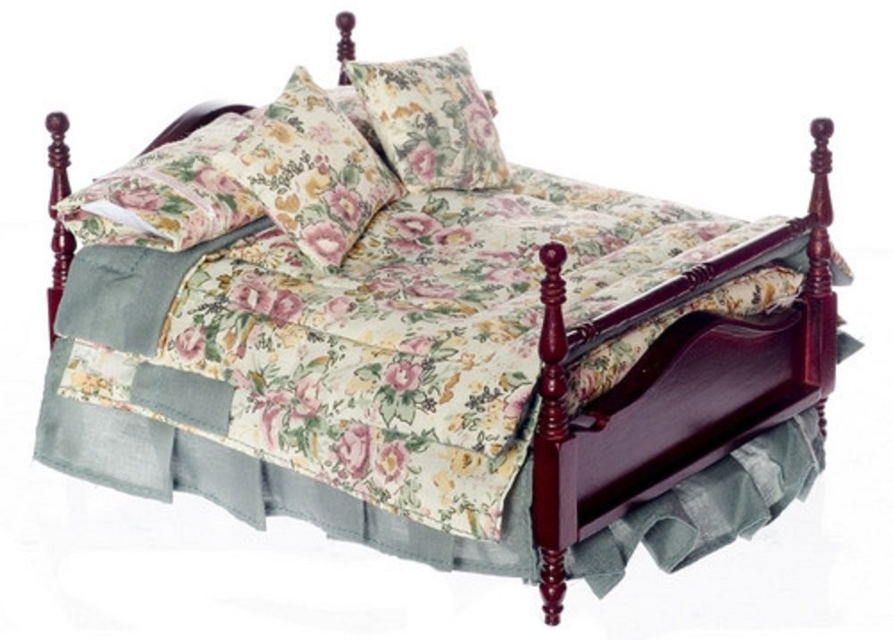 Melody Jane Dolls Houses Dollhouse Miniature 1:12 Scale Bed with Linens #T3302a