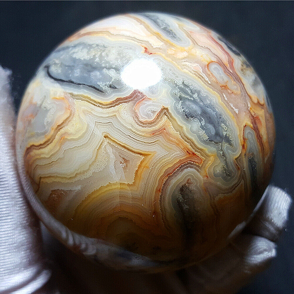 TOP 328 G 61mm Natural Polished Crazy Agate Crystal Sphere Ball Healing BWB260