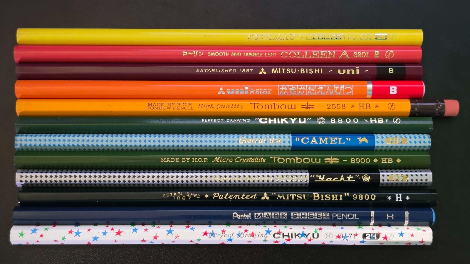 Japanese JIS Showa Pencil Sampler Lot from Mitsubishi, Tombow, Colleen, Pentel + Japanese JIS Showa Pencil Sampler Lot from Mitsubishi, Tombow, Colleen, Pentel +