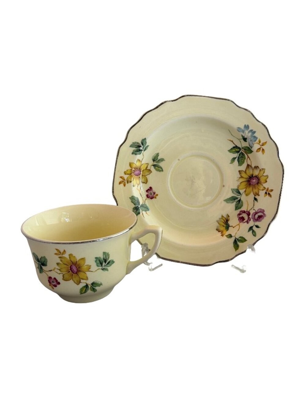 W.S. George Lido Lido Vintage Yellow Floral Teacup Saucer Set Canarytone Teatime