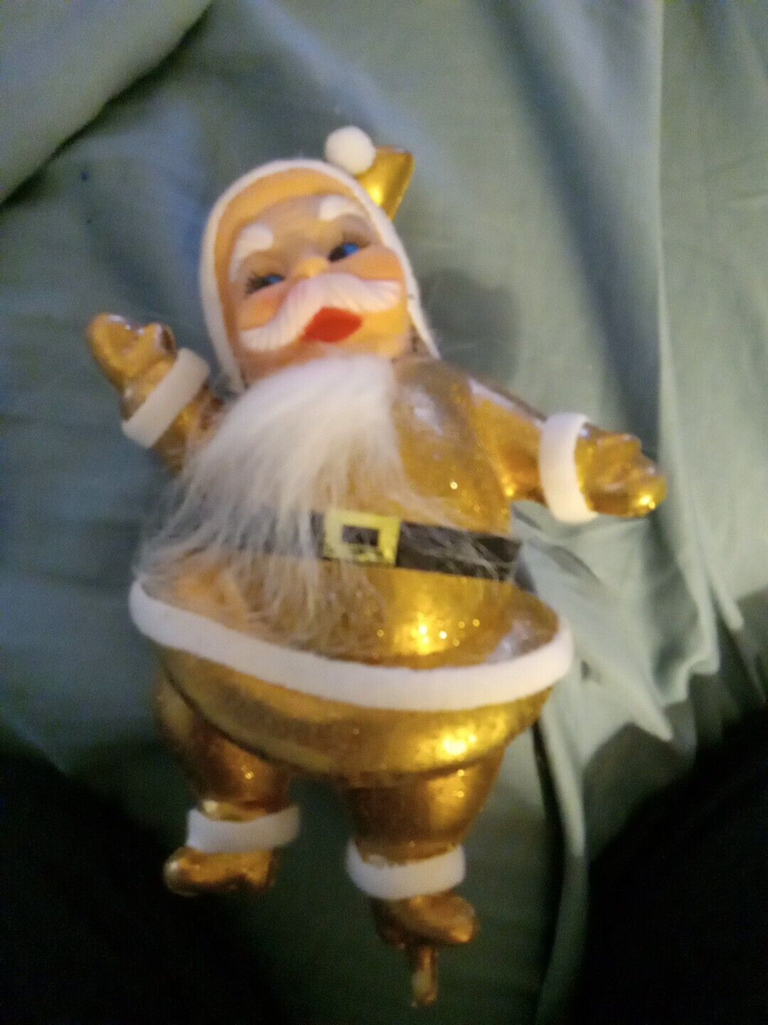 Vtg Christmas Dancing Waving Santa Claus Rare Gold Color with Glitter 7