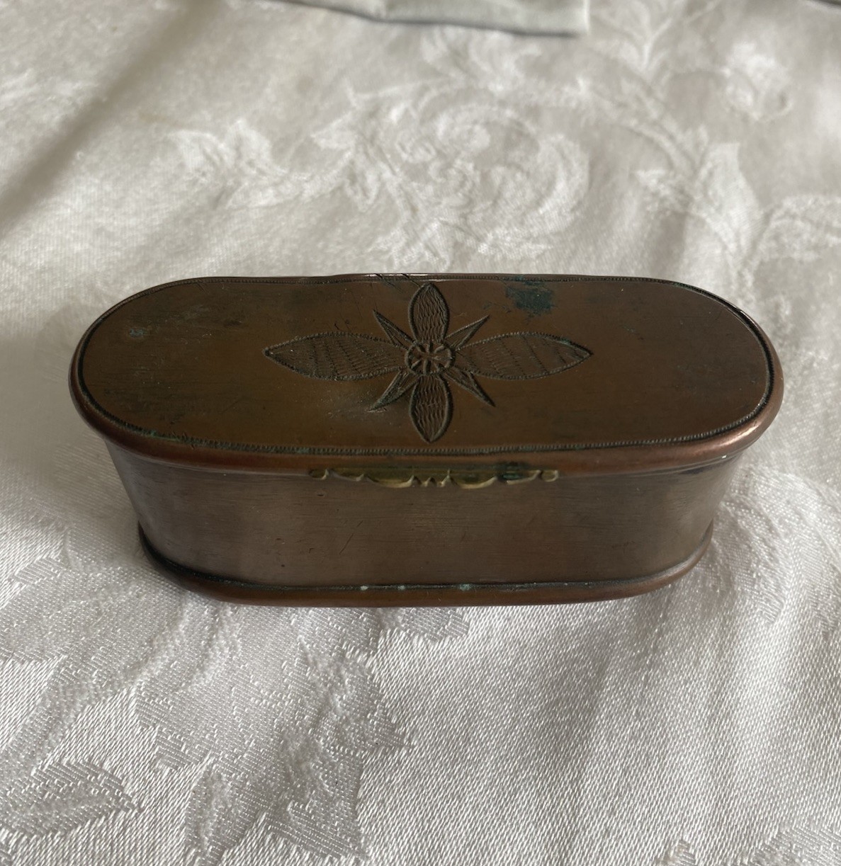 Antique Copper & Brass Tobacco/Snuff Box Monogrammed 