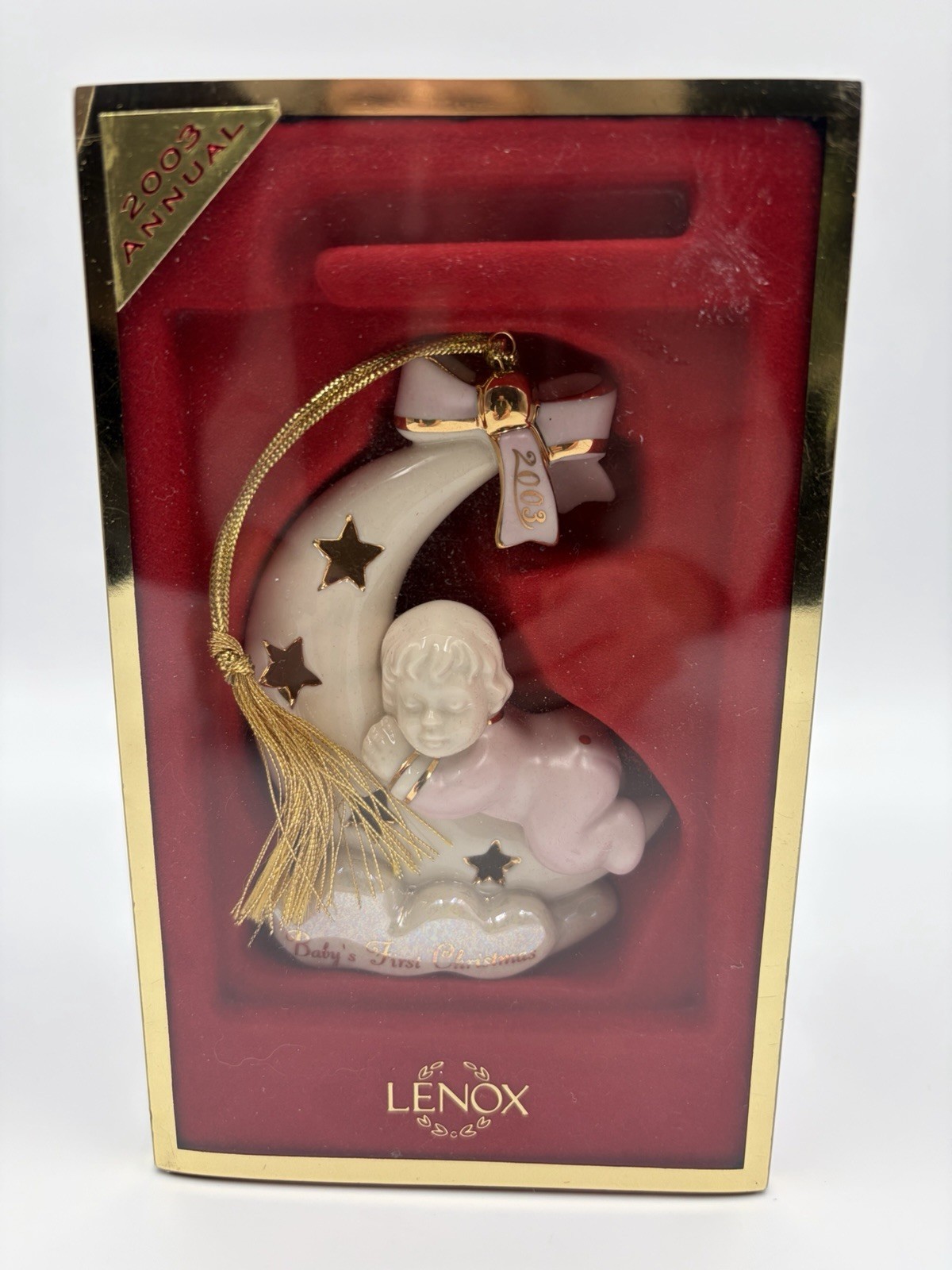 Lenox 2003 Baby\'s First Christmas Girl Moon Ornament Annual In Original Box NIB