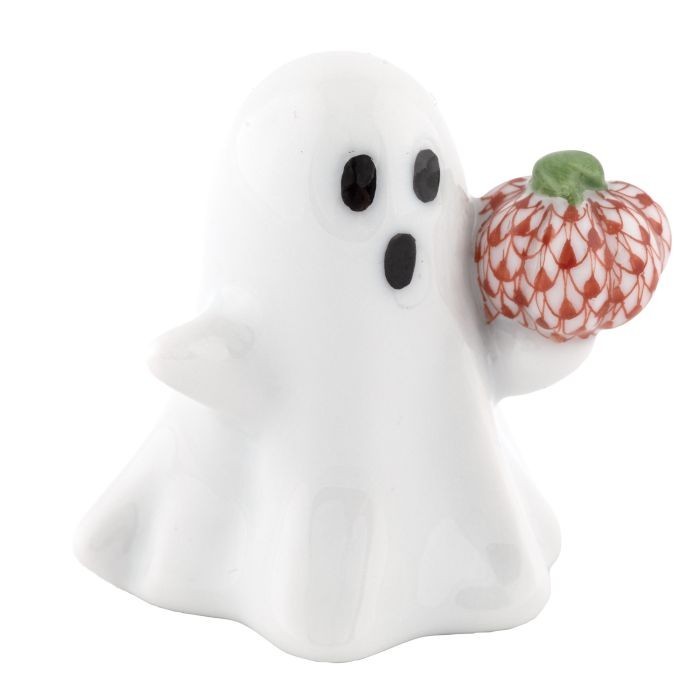 HEREND,  GHOST WITH PUMPKIN, RUST FISHNET #VH-16477,  BRAND NEW, MINT & BOX