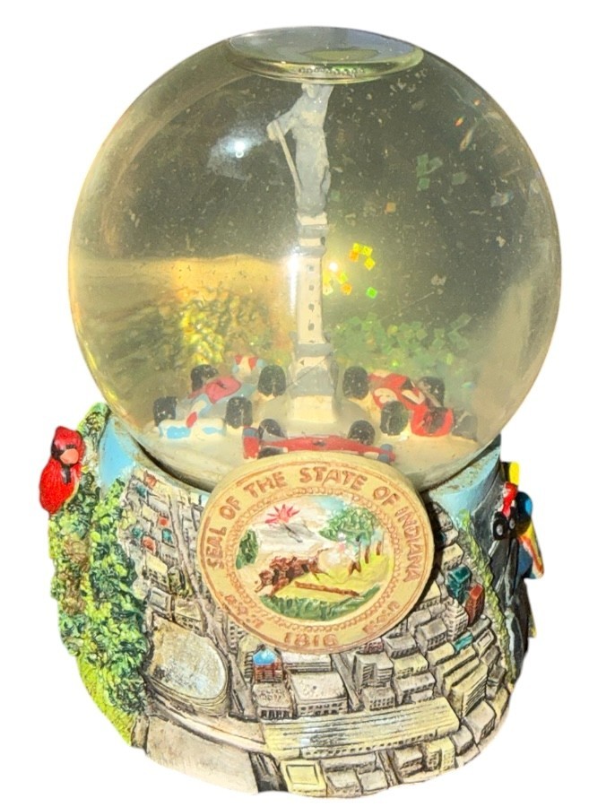 Vintage Souvenir Indiana Racing Go Carts Snow Globe 3.5