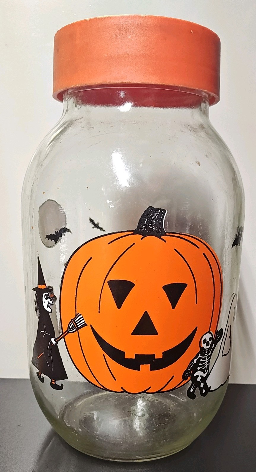 Vintage 1980's CARLTON Glass 3L USA HALLOWEEN Jar Canister Devil Witch Pumpkin