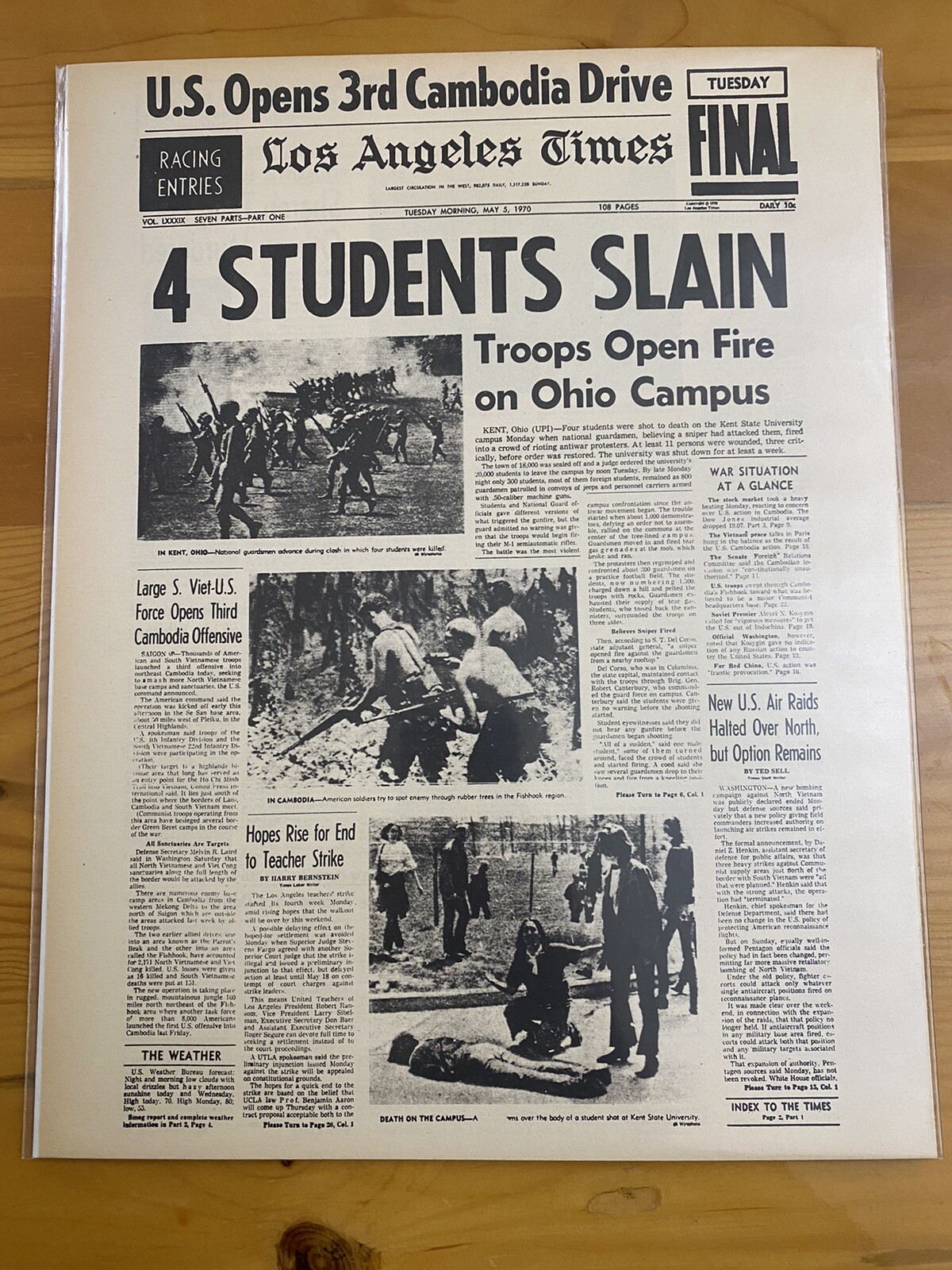 VINTAGE NEWSPAPER HEADLINE~VIETNAM WAR STUDENTS PROTEST 4 DEAD IN OHIO 1970 KENT