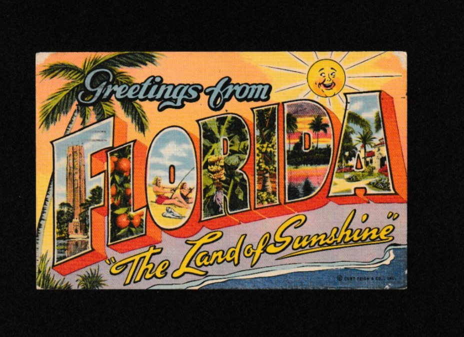 Vtg Greetings from Florida Big Letter Linen Postcard 1955 The Land of Sunshine