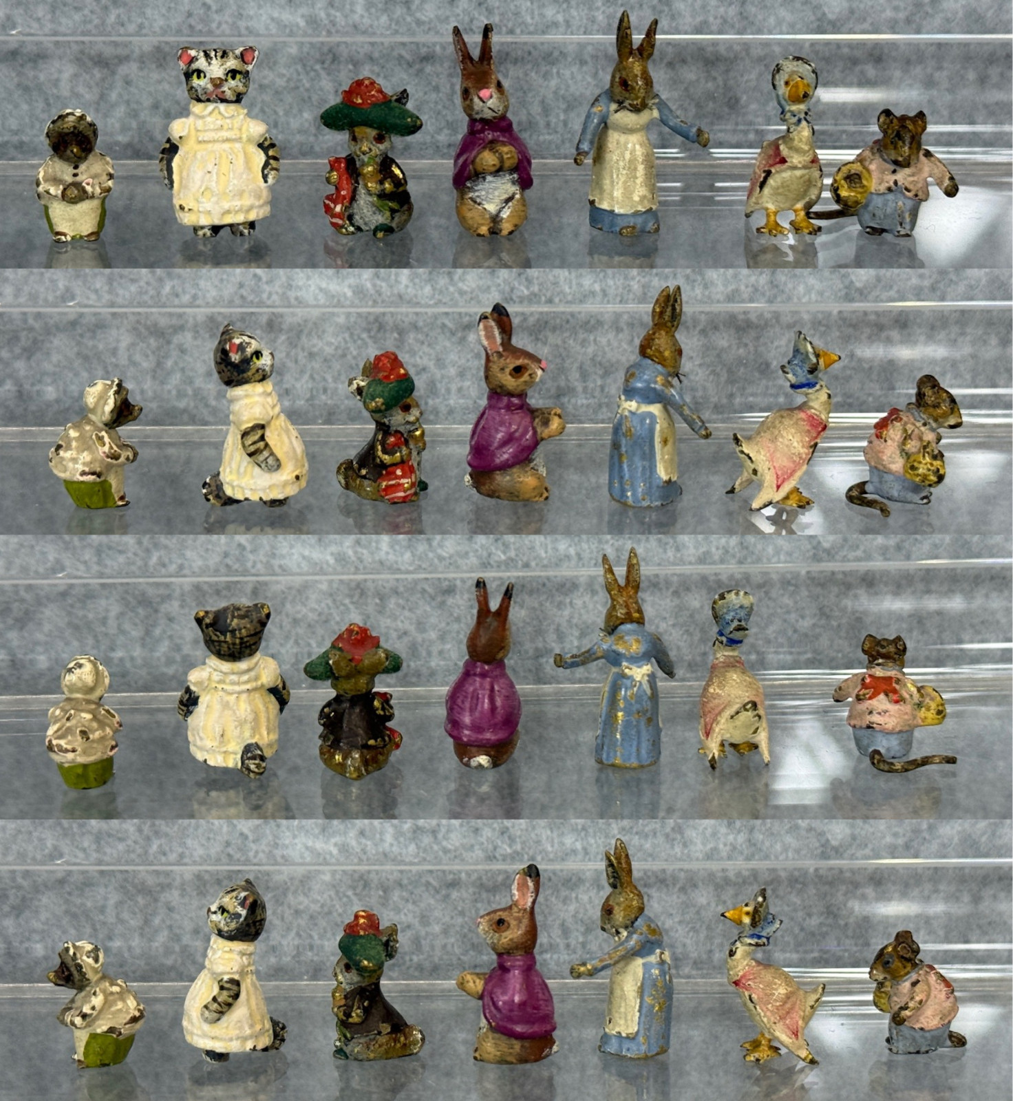 Beatrix Potter 7 Pc Vtg Bronze Cold Painted Mini Duck Mouse Rabbits Squirrel Cat
