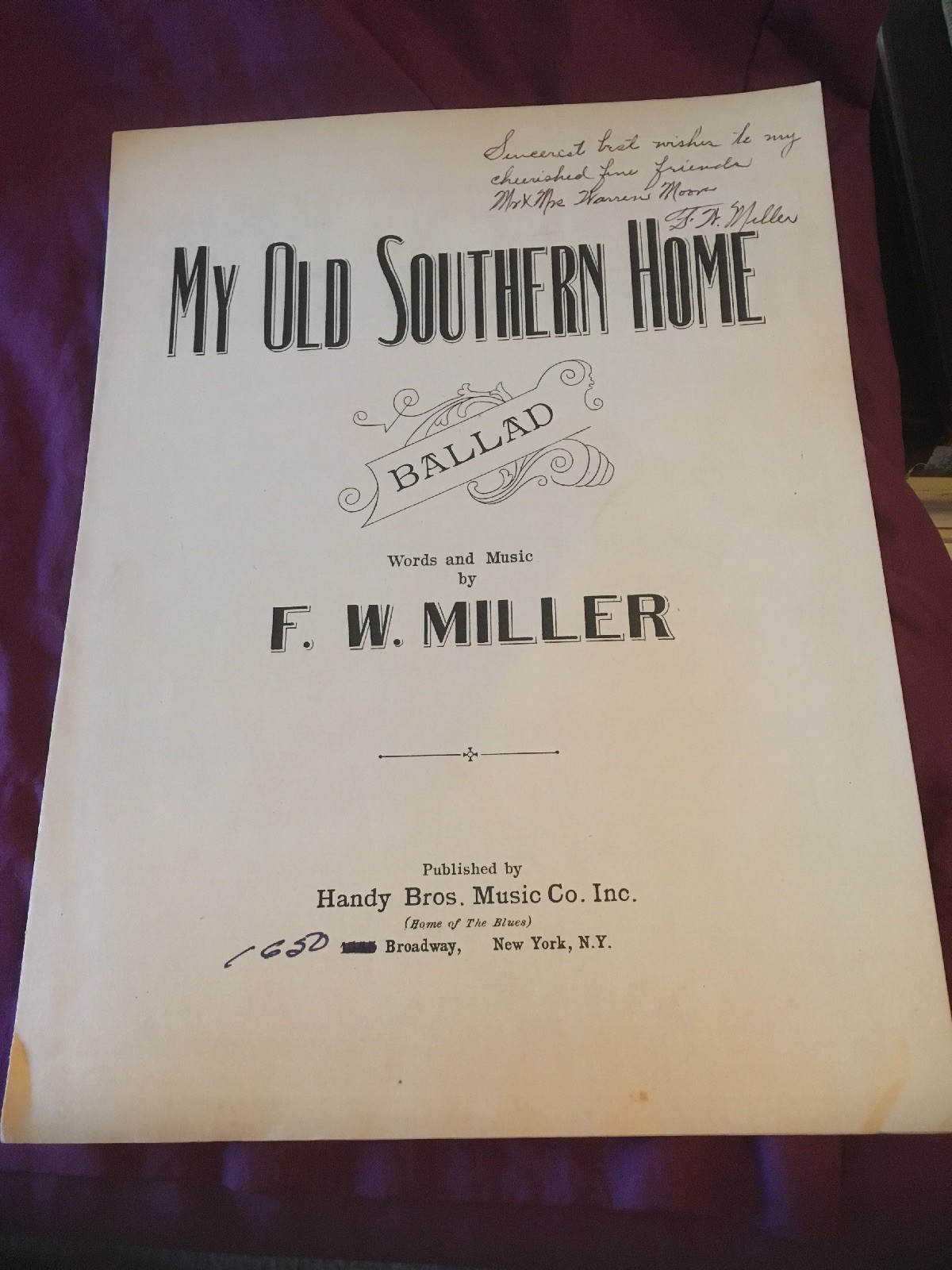Vintage Sheet Music: My Old Southern Home , Ballad- FW Miller 1931 Vintage Sheet Music: My Old Southern Home , Ballad- FW Miller 1931